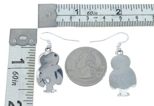 Zuni Multicolor Inlay Owl Sterling Silver Hook Dangle Earrings X10015